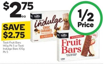 Woolworths Tasti Fruit Bars 140g Pk 5 or Tasti Indulge Bars 105g Pk 5 offer