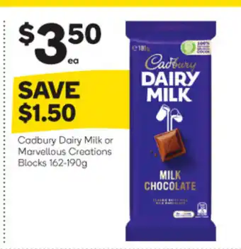 Woolworths Cadbury Dairy Milk or Marvelous Creations Blocks 162-190g offer