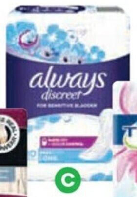 Woolworths Always Discreet Incontinence Pads Pk 6-20 offer