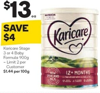 Woolworths Karicare Stage 3 or 4 Baby Formula 900g offer