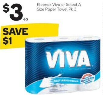 Woolworths Kleenex Viva or Select A Size Paper Towel Pk 3 offer