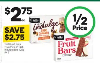 Woolworths Tasti Fruit Bars 140g Pk 5 or Tasti Indulge Bars 105g Pk 5 offer