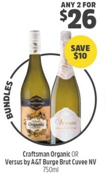 Woolworths Craftsman Organic or Versus by A & T Burge Brut Cuvee NV 750ml offer