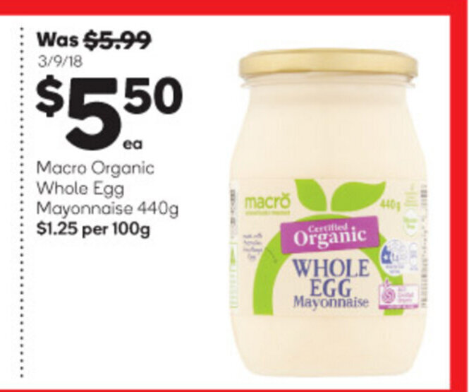Macro Organic Whole Egg Mayonnaise 440g offer at Woolworths
