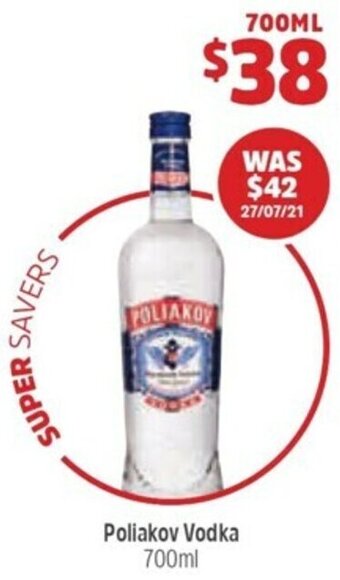 Woolworths Poliakov Vodka 700ml offer