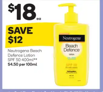Woolworths Neutrogena Beach Defence Lotion SPF 50 400ml offer