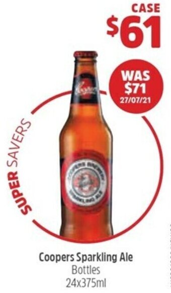Woolworths Coopers Sparkling Ale Bottles 24x375ml offer
