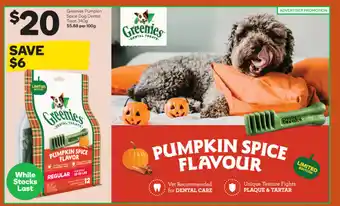Woolworths Greenies Pumpkin Spice Dog Dental Treat 340g offer