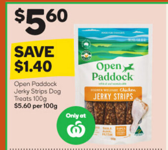 Woolworths Open Paddock Jerky Strips Dog Treats 100g offer