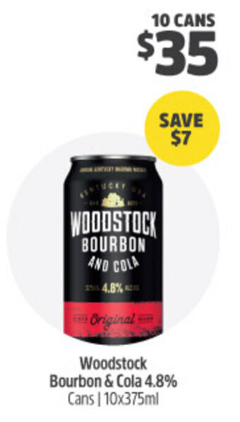 Woolworths Woodstock Bourbon & Cola 4.8% Cans 10x375mL offer