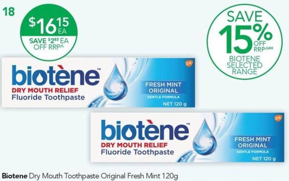Biotene Dry Mouth Toothpaste Original Fresh Mint 120g offer at Terry White