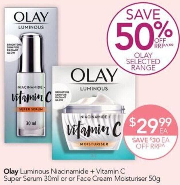 Olay Luminous Niacinamide + Vitamin C Super Serum 30ml or or Face Cream