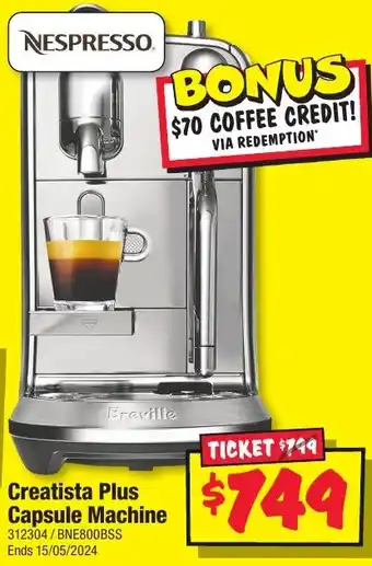 JB Hi-Fi NESPRESSO Creatista Plus  Capsule Machine offer