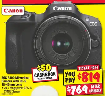 JB Hi-Fi Canon EOS R100 Mirrorless Camera With RF-S 18-45mm Lens offer