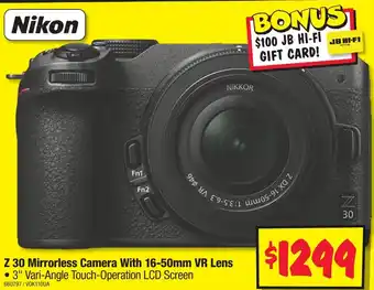 JB Hi-Fi Nikon Z 30 Mirrorless Camera With 16-50mm VR Lens offer