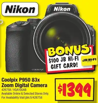 JB Hi-Fi Nikon Coolpix P950 83x Zoom Digital Camera offer