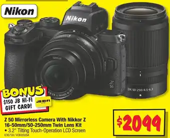 JB Hi-Fi Nikon Z 50 Mirrorless Camera With Nikkor Z 16-50mm/50-250mm Twin Lens Kit offer