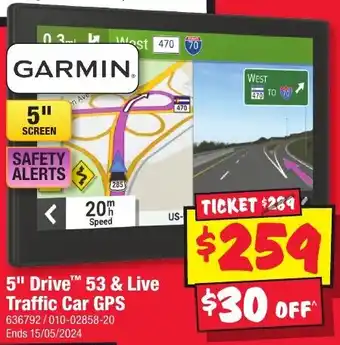 JB Hi-Fi GARMIN 5" Drive™ 53 & Live Traffic Car GPS offer