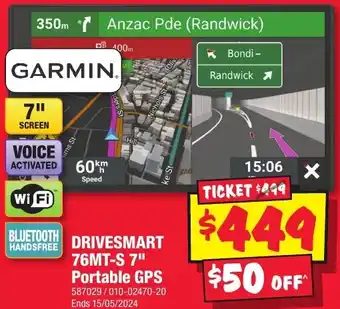 JB Hi-Fi GARMIN DRIVESMART 76MT-S 7" Portable GPS offer