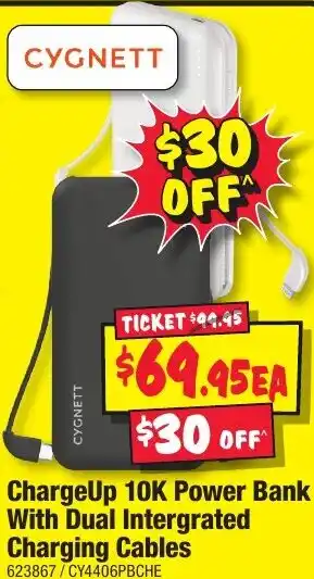 JB Hi-Fi ChargeUp 10K Power Bank With Dual Intergrated Charging Cables offer