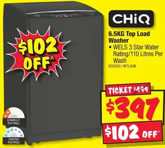 JB Hi-Fi CHIQ 6.5KG Top Load Washer offer