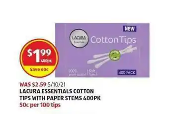ALDI Lacura Essentials Cotton Tips with Paper Stems 400pk offer