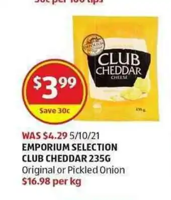 ALDI Emporium Selection Club Cheddar 235g offer