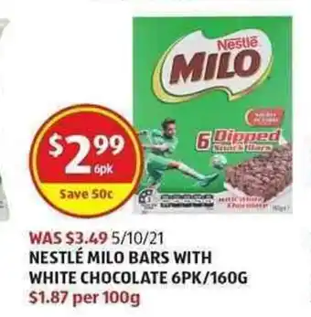 ALDI Nestle Milo Bars with White Chocolate 6pk / 160g offer