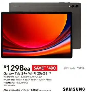 Harvey Norman Galaxy Tab S9+ Wi-Fi 256GB offer