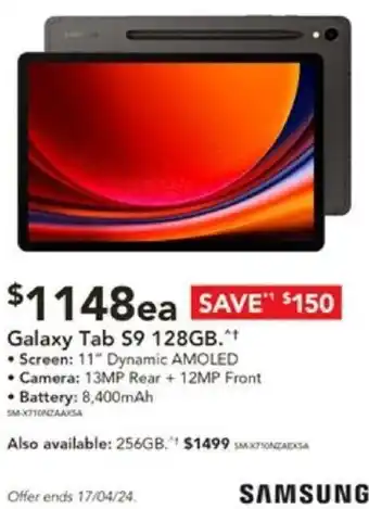 Harvey Norman Galaxy Tab S9 128GB offer