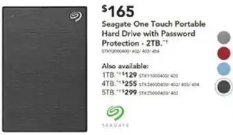 Harvey Norman Seagate One Touch Portable Hard Drive with Password Protection - 2TB offer