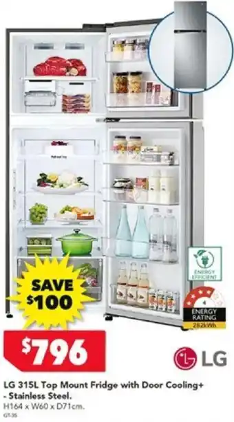 Harvey Norman LG 315L Top Mount Fridge with Door Cooling+ - Stainless Steel offer