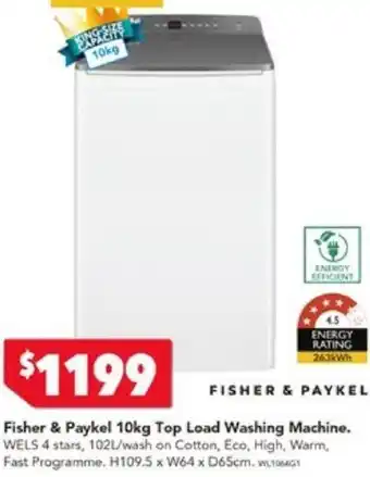 Harvey Norman Fisher & Paykel 10kg Top Load Washing Machine offer