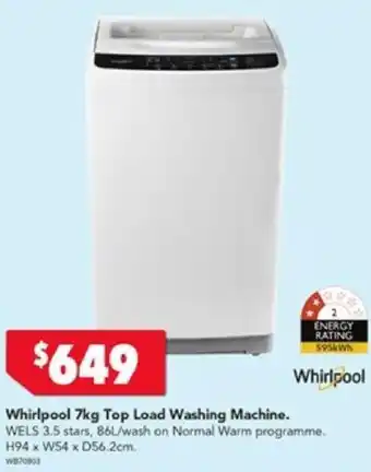 Harvey Norman Whirlpool 7kg Top Load Washing Machine offer