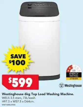 Harvey Norman Westinghouse 6kg Top Load Washing Machine offer