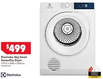 Harvey Norman Electrolux 6kg Smart SensorDry Dryer. H79.5 x W60 x D56cm offer