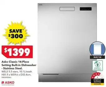 Harvey Norman Asko Classic 14-Place Setting Built-in Dishwasher - Stainless Steel offer