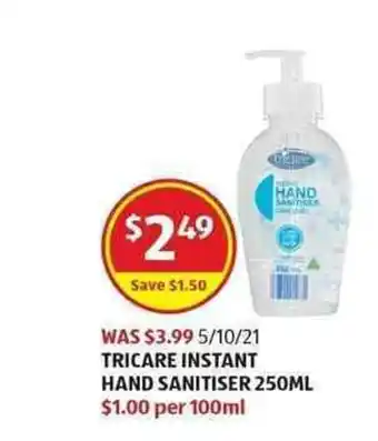 ALDI Tricare Instant Hand Sanitizer 250ml offer