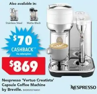 Harvey Norman Nespresso 'Vertuo Creatista' Capsule Coffee Machine by Breville offer