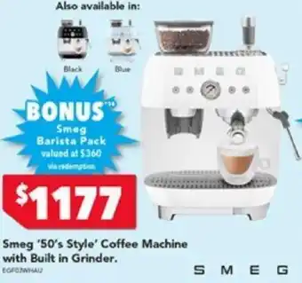 Harvey Norman Smeg '50's Style' Coffee Machine with Built in Grinder offer