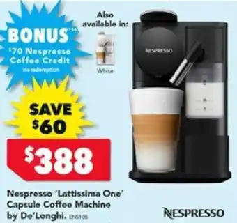 Harvey Norman Nespresso 'Lattissima One' Capsule Coffee Machine offer