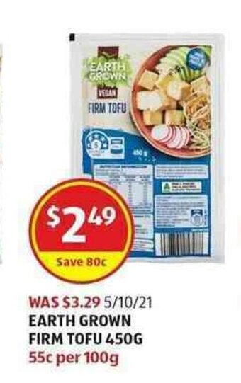 ALDI Earth Grown Firm Tofu 450g offer