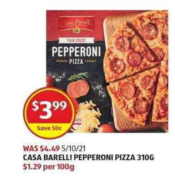 Casa Barelli Pepperoni Pizza 310g offer at ALDI