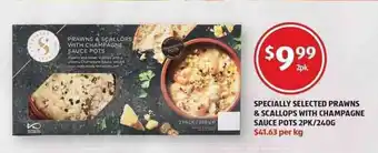 ALDI Specially Selected Prawns & Scallops with Champagne Sauce Pots 2pk / 240g offer