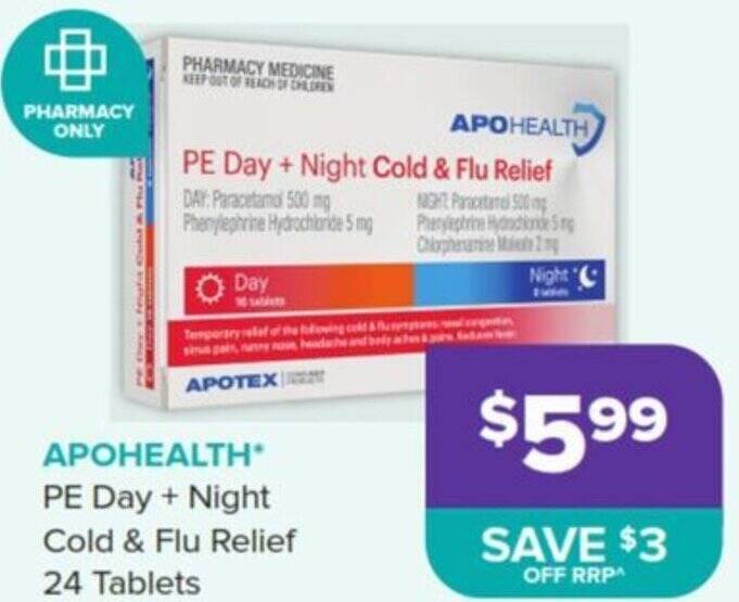 APOHEALTH PE Day + Night Cold & Flu Relief 24 Tablets offer at Ramsay