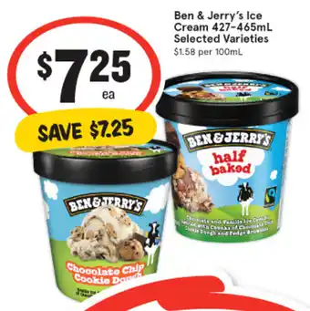 IGA Ben & Jerry's Ice Cream 427-465mL Selected Varieties offer