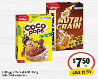 IGA Kellogg's Cereal 460-765g Selected Varieties offer