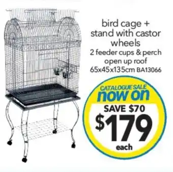 Cheap as Chips bird cage + stand with castor wheels offer