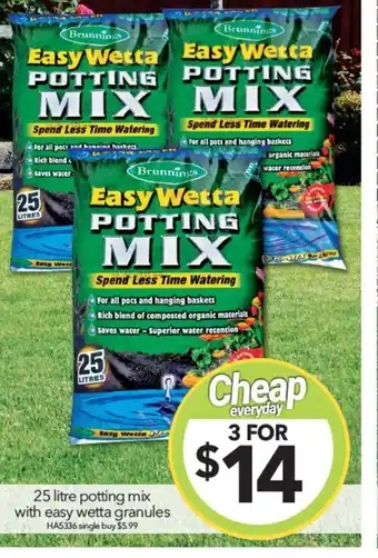Cheap as Chips 25 litre potting mix with easy wetta granules offer