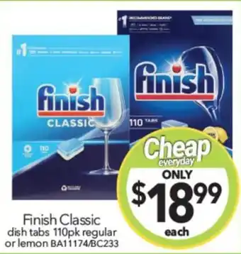 Cheap as Chips Finish Classic dish tabs 110pk regular or lemon offer